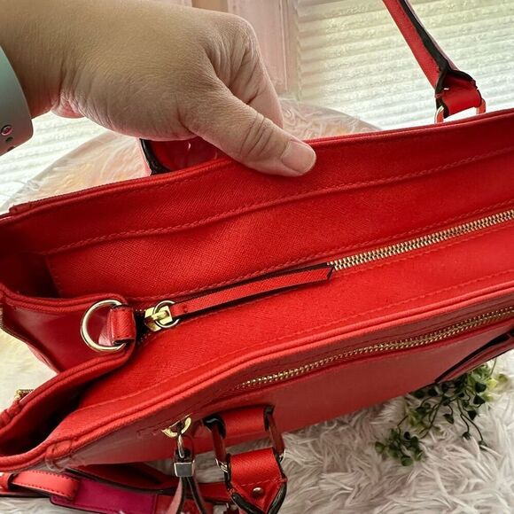 STELLA & DOT Madison Tech Red‎ Orange Pink Expandable Tote Shoulder Bag - Picture 7 of 12